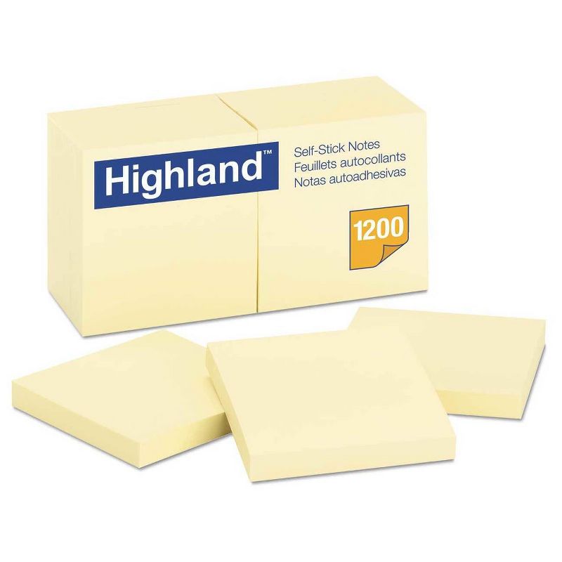 Highland Self-Stick Pads 3" X 3" 12 pk - Yellow
