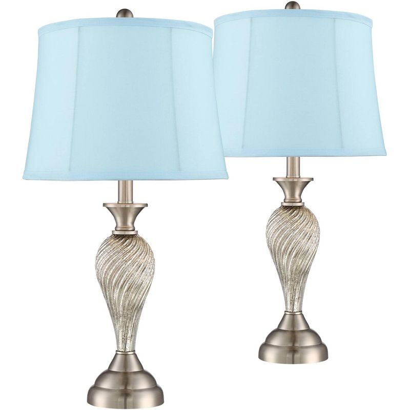 Regency Hill Arden Brushed Nickel Twist Blue Softback Table Lamps Set of 2