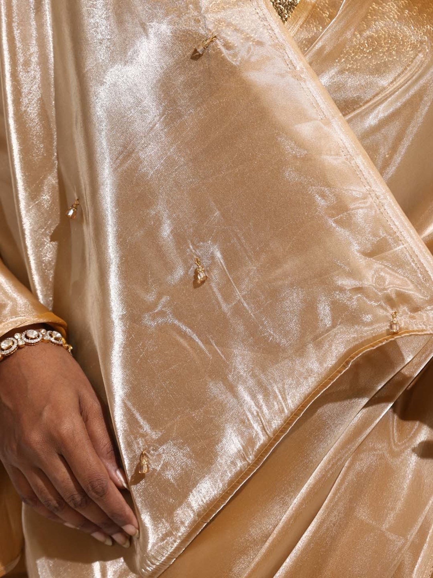 Swtantra Beige Embellished Saree With Unstitched Blouse