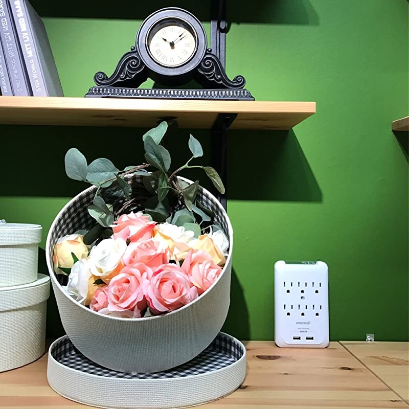 Multi-Function Wall Mount Outlet Adapter, Surge Protector Charging Station,  Dual 2.1AMP USB Charging Ports,6 AC Socket Outlet Splitter Plugs,White,ETL Certified