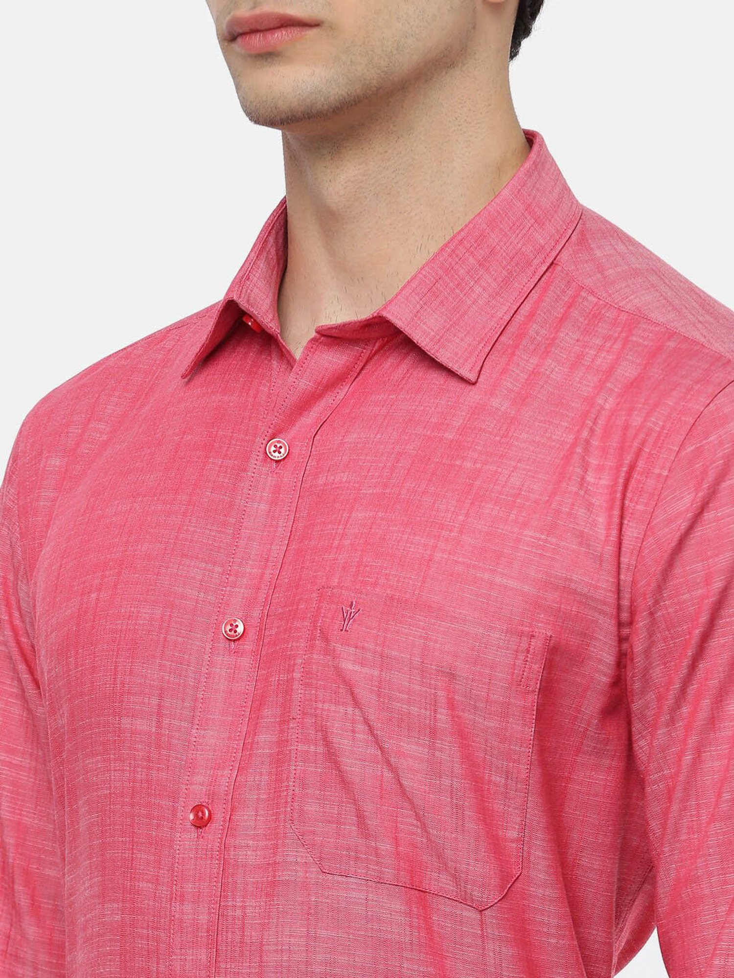 Ramraj Mid Red Cotton Slim Fit Self Pattern Shirt