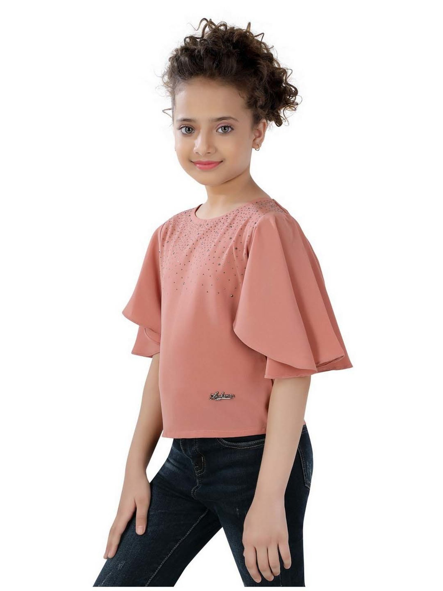 poplins Kids Baby Pink Cotton Embellished Top