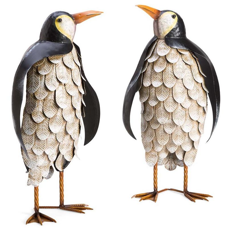 Wind & Weather Metal Feathered Penguin Statue - Looking right