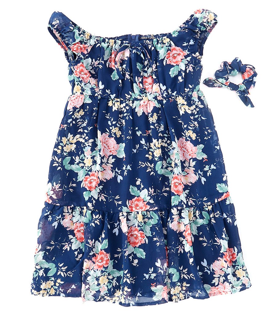 Honey and Rosie Big Girls 7-16 Puff Cap-Sleeve Floral Printed Tiered Skirt Peasant Dress