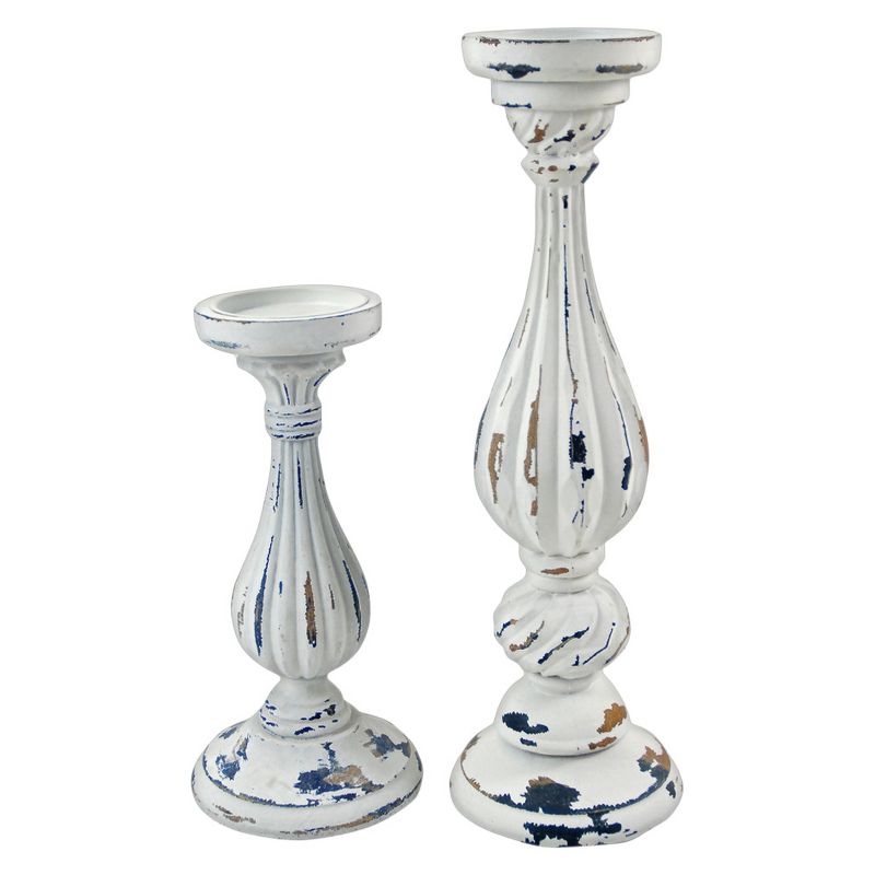 Distressed Candle Stick Set of 2 White 11"/16.25" - Drew DeRose