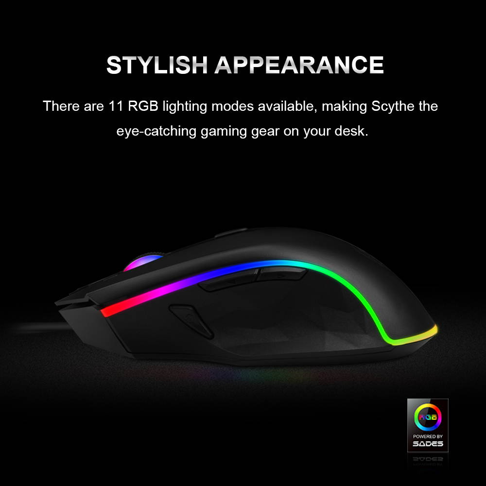 SADES Scythe FPS Gaming Mouse 4000DPI 7 programmable buttons 11 RGB lighting Opto-electronic Ambidextrous Ergonomic Mouse