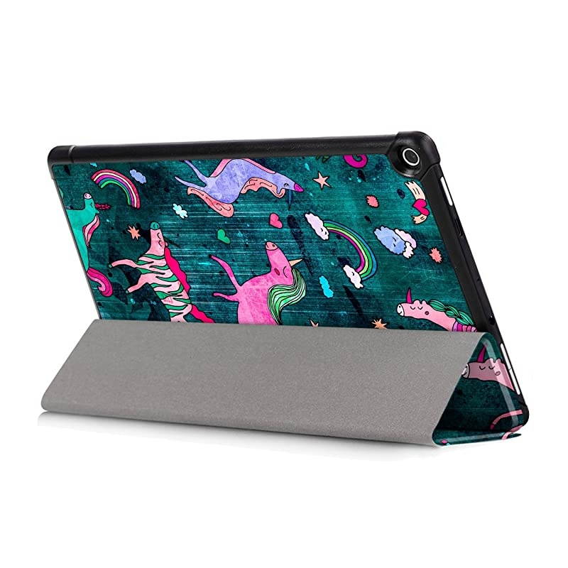 Ultra Slim Lightweight Shell Standing Case for  All-New Fire HD 10 10.1" 2019/2017 Model Smart Cover with Auto Wake/Sleep Feature, Unicorn Zoo
