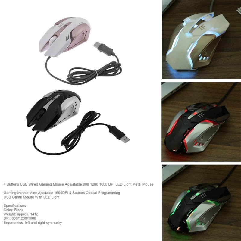 Professional Wired Gaming Mouse Adjustable 1600 DPI 4 Buttons LED Light Optical USB Wired Mice for Pro Gamer PC Computer Laptop