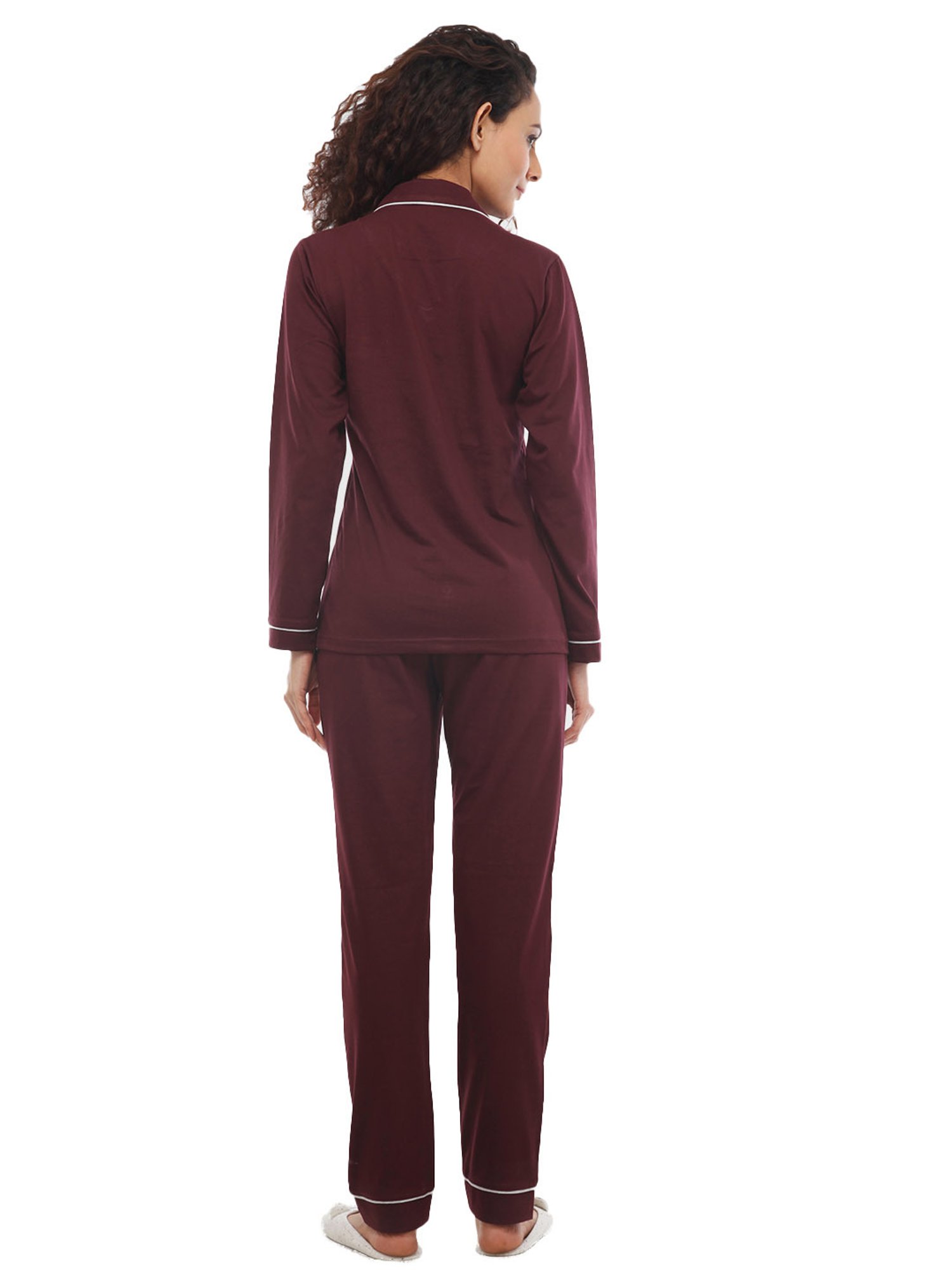 Nite Flite Maroon Cotton Shirt With Pyjamas