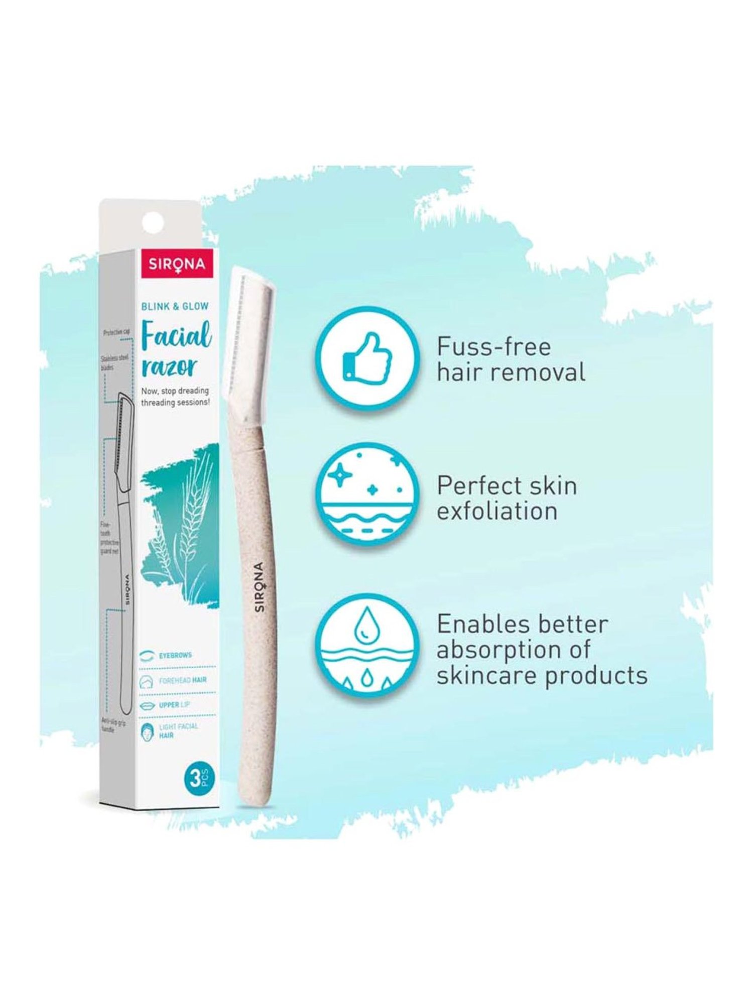 Sirona Anti Acne Face Serum with Reusable Eyebrow and Face Razor