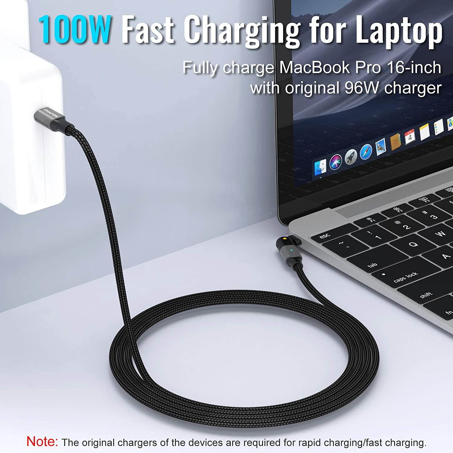 USB C to USB C 100W Fast Charging Cable 6.6ft, 180 Degree Rotatable Type C Charger Cord Compatible with MacBook Pro 2020/2019/2018, iPad Pro 2020/2018,Galaxy S20 S9,Pixel,Switch