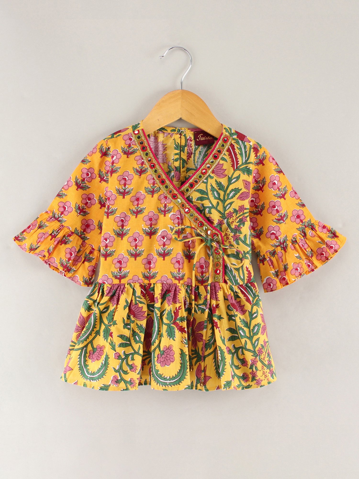 TWISHA Kids Yellow & Red Floral Print Top with Dhoti