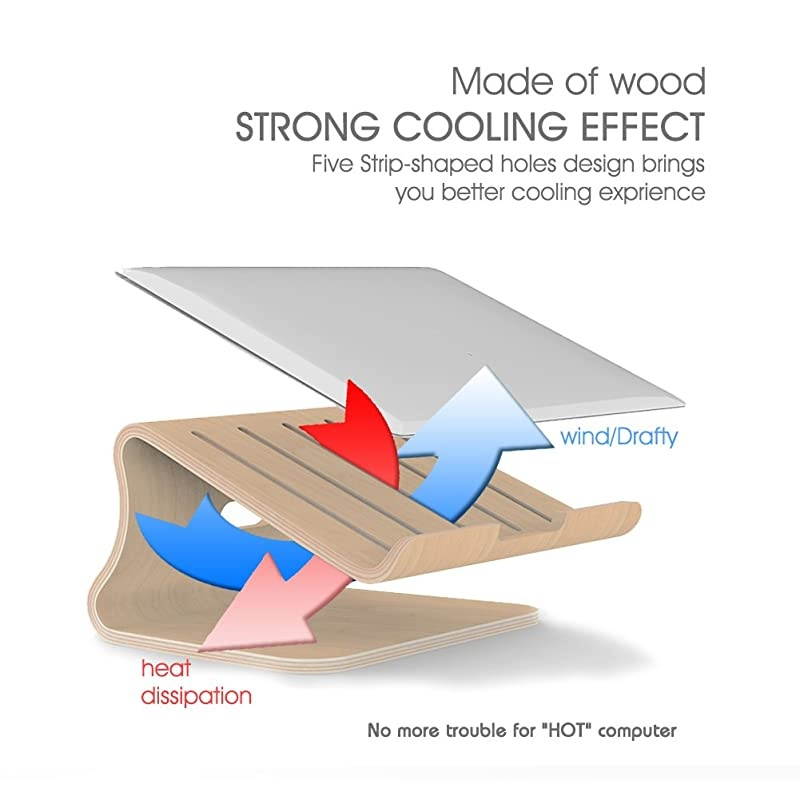Notebook Stand Wooden Cooling Computer Holder Laptop Desktop Mount for MacBook Air Pro 13 15 Dell XPS Surface Chromebook 11 to 17 Birch