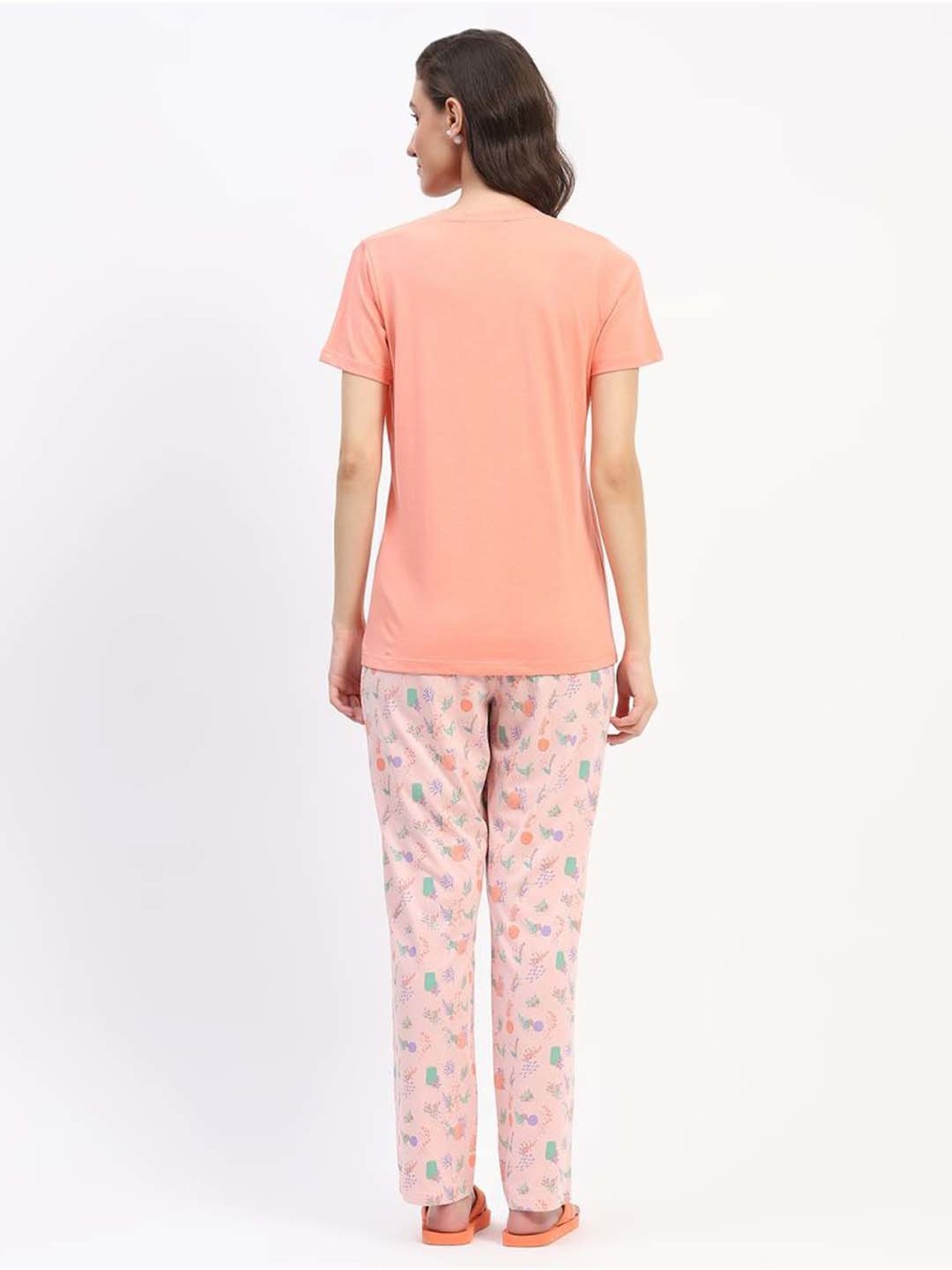 MADAME M Secret Peach Cotton Printed T-Shirt Pyjamas Set