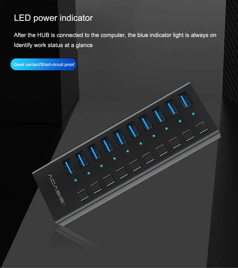Acasis Multi USB 3.0 Hub 10 ports High Speed With ON OFF Switch Adapter Splitter USB Expander Computer Accessories