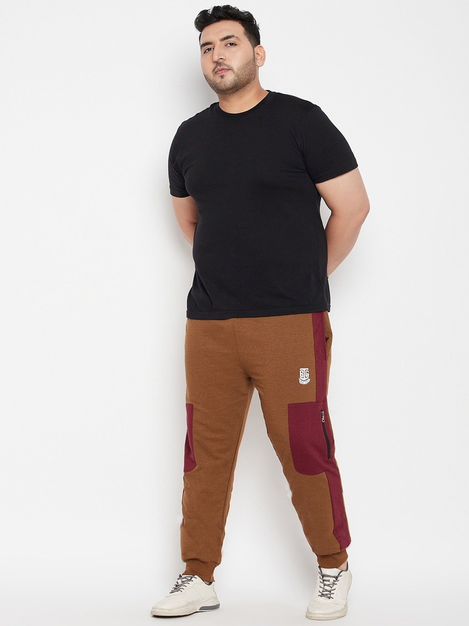 Bigbanana Mid Brown Regular Fit Colour Block Joggers
