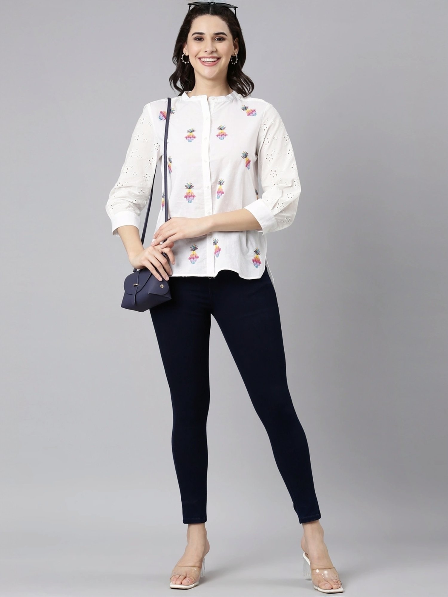 Zolo Label White Cotton Embroidered Shirt