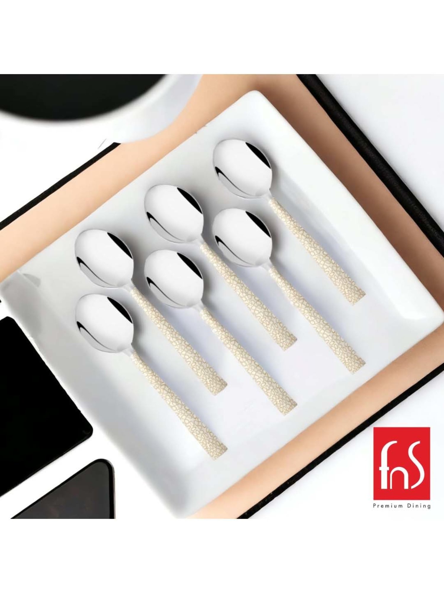 FnS Pebble Silver Stainless Steel Baby Spoon - Set of 6