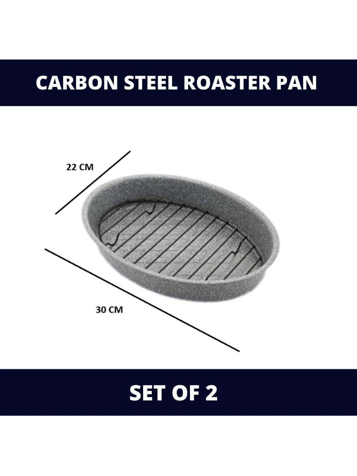 Femora Carbon Steel Non Stick Roaster Pan with Steel Rack - Set of 2