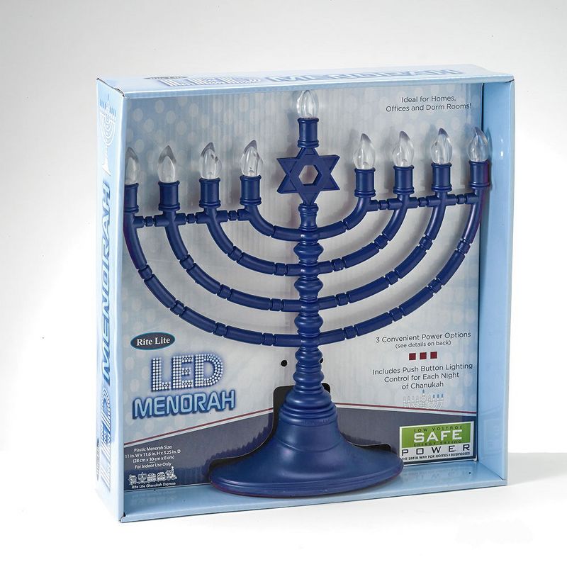 Rite Lite 11.5" Star of David LED Bulbs Electric Hanukkah Menorah - Blue/Clear