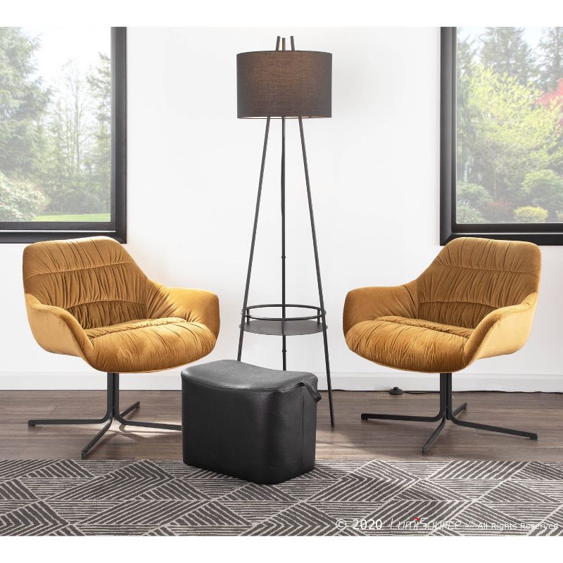 Trident Contemporary Floor Lamp with Metal and Linen Shade Black (Includes LED Light Bulb) - LumiSource