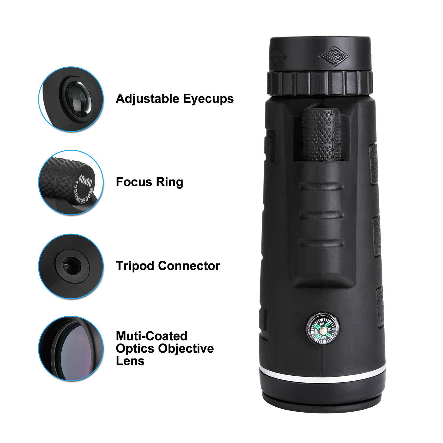 Monocular Telescope, Outlife 40x60 Bak4 Prism & Fmc, HD Night Vision with Phone Clip &Tripod For Bird Watching, Car Racing, Horse Racing, Hiking, Boating &Sightseeing
