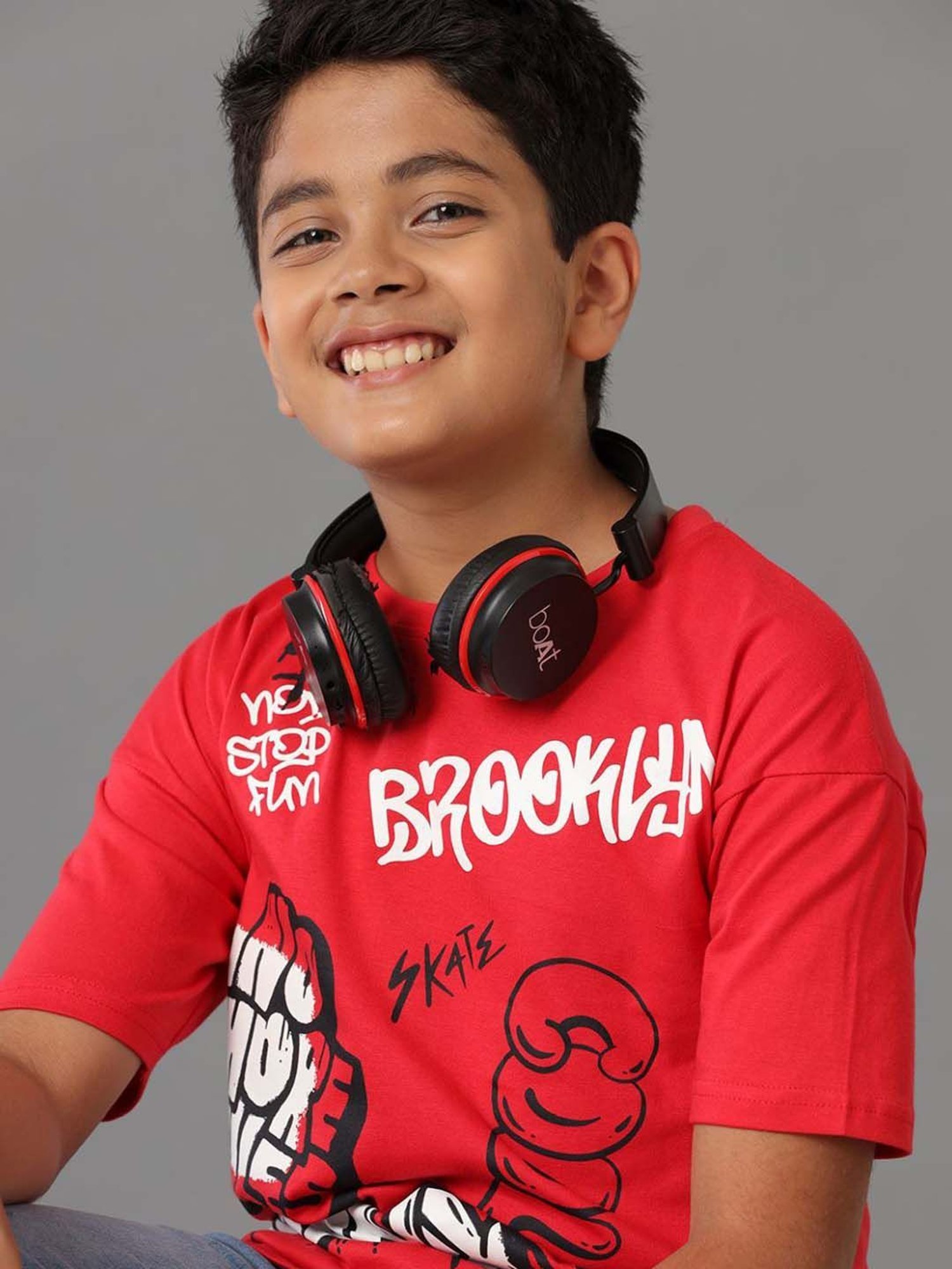 Under Fourteen Only Kids Red Cotton Printed T-Shirt