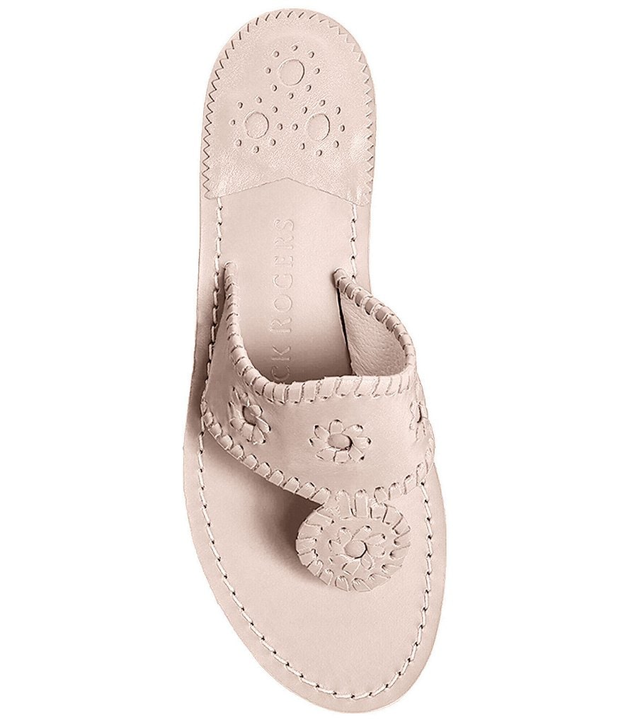 Jack Rogers Jacks Natural Flat Leather Whipstitch Detail Thong Sandals