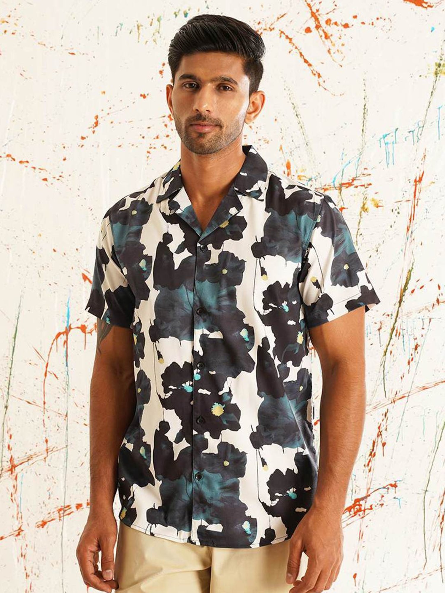 Indian Needle Teal Regular Fit Printed Shirt