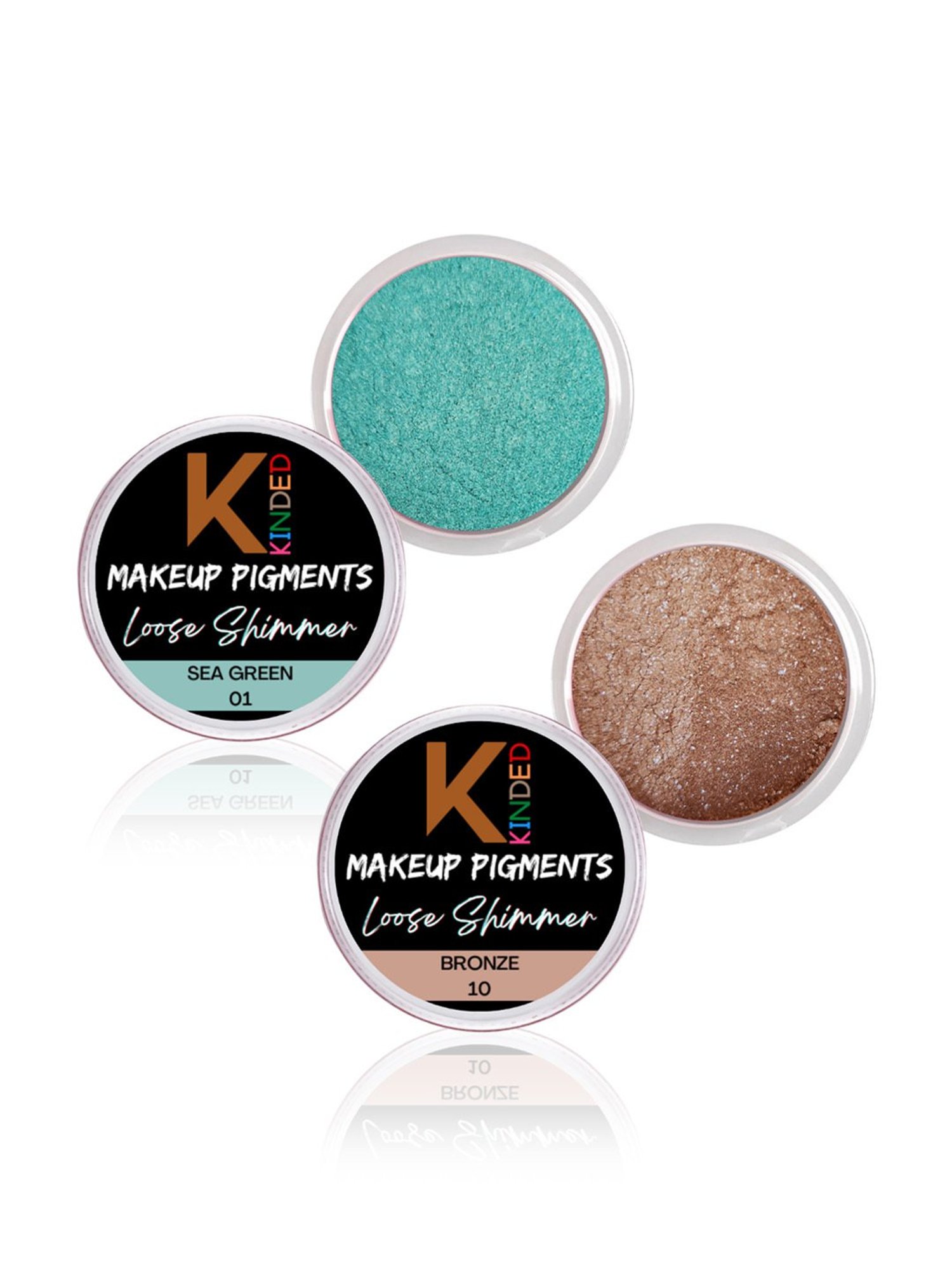 KINDED Makeup Pigments Loose Shimmer Powder Eyeshadow 01 Sea Green & 10 Bronze Combo