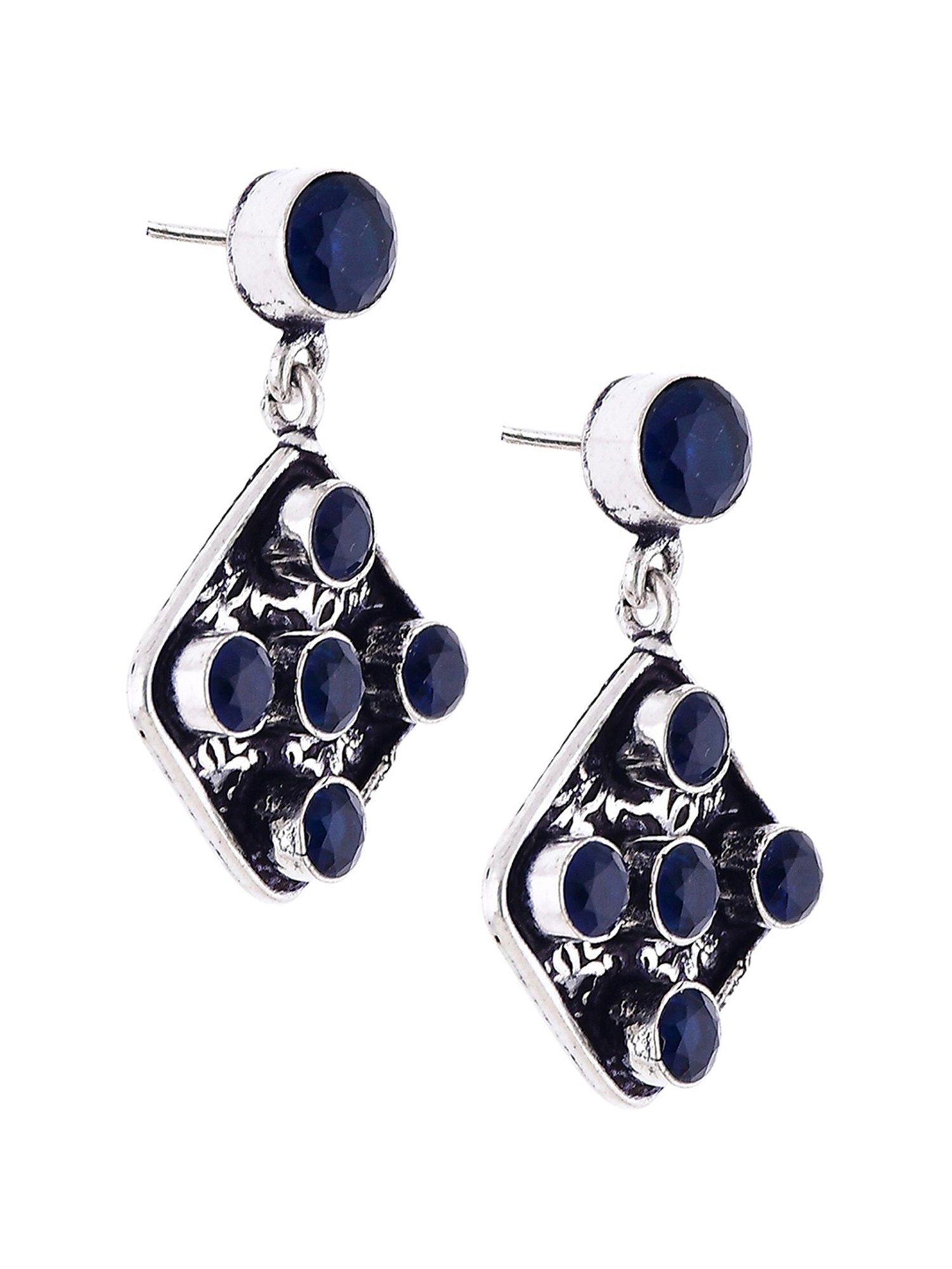 Imli Street Blue Silver Tone Stone-Studded Handcrafted Dangler Earrings