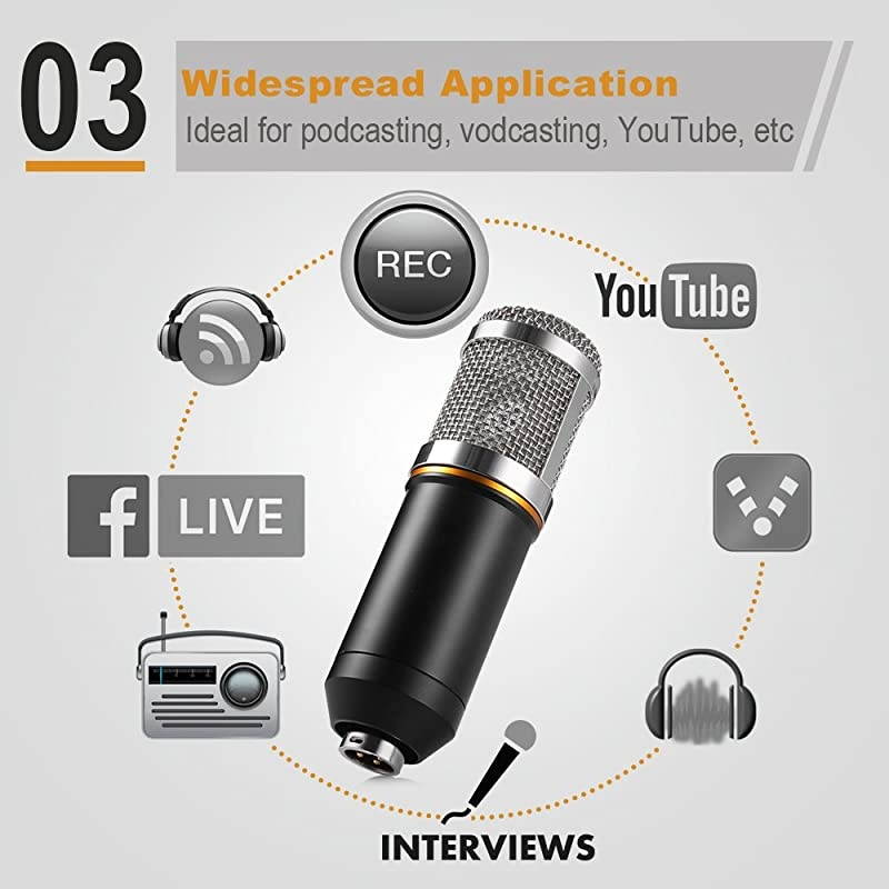 BM-800 Condenser Microphone, Cardioid Studio Recording Microphone with Shock Mount, XLR Cable