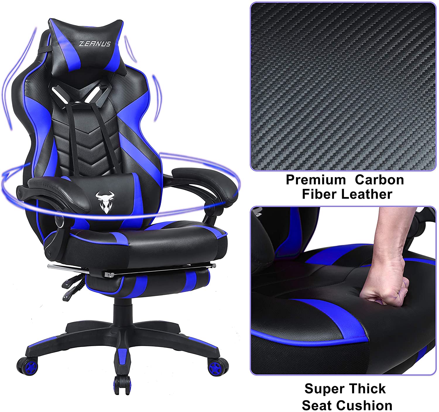 Gaming Chair, Racing Style Computer Desk Chair Padded Armrests Ergonomic Lumbar Support Adjustable Height