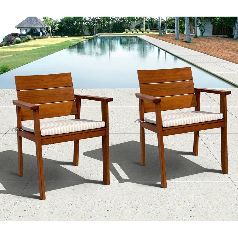 Nelson 2pc Patio Eucalyptus Wood Dining Chair Set - International Home Miami