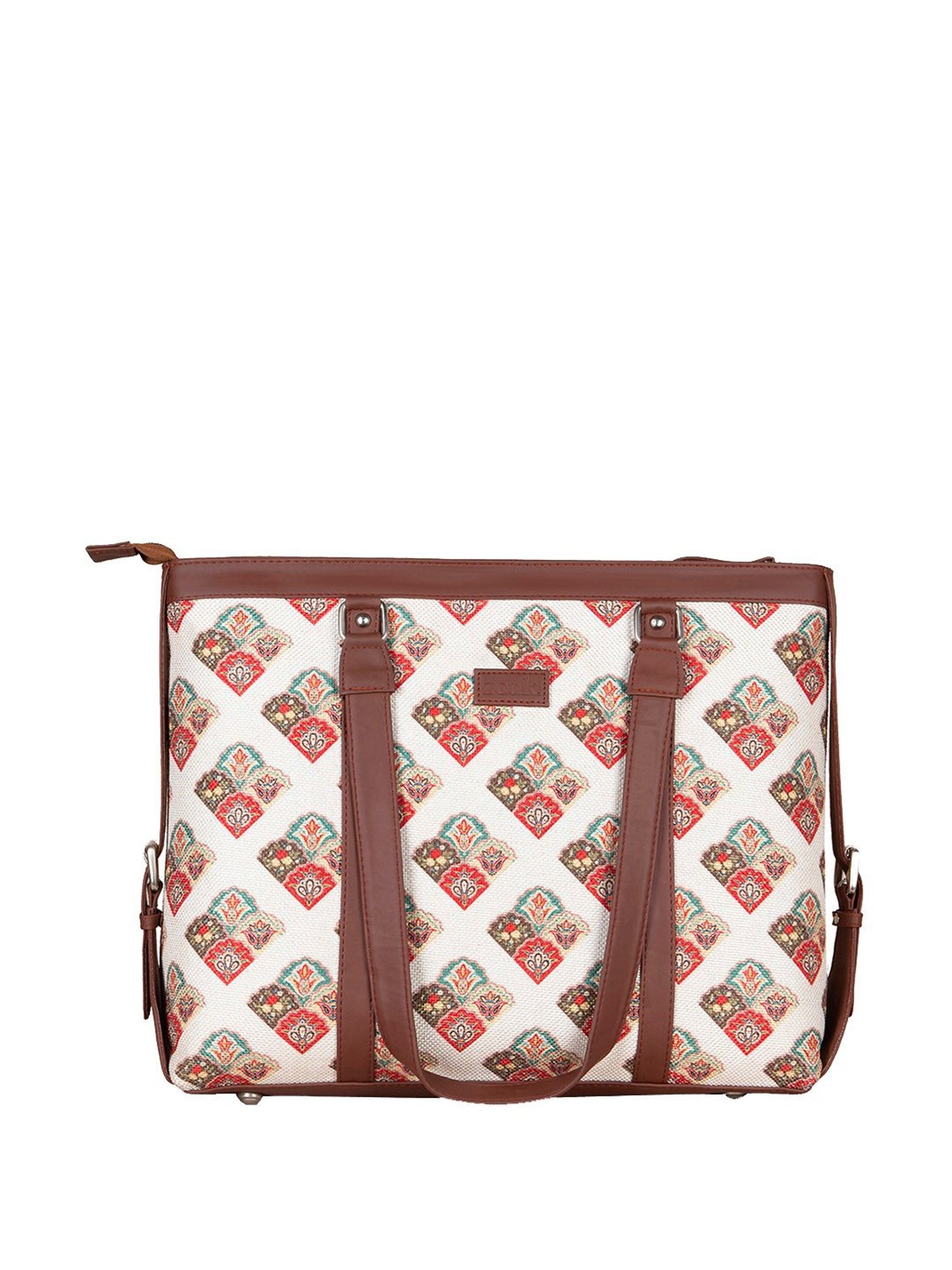 ZOUK White Printed Large Tote Handbag