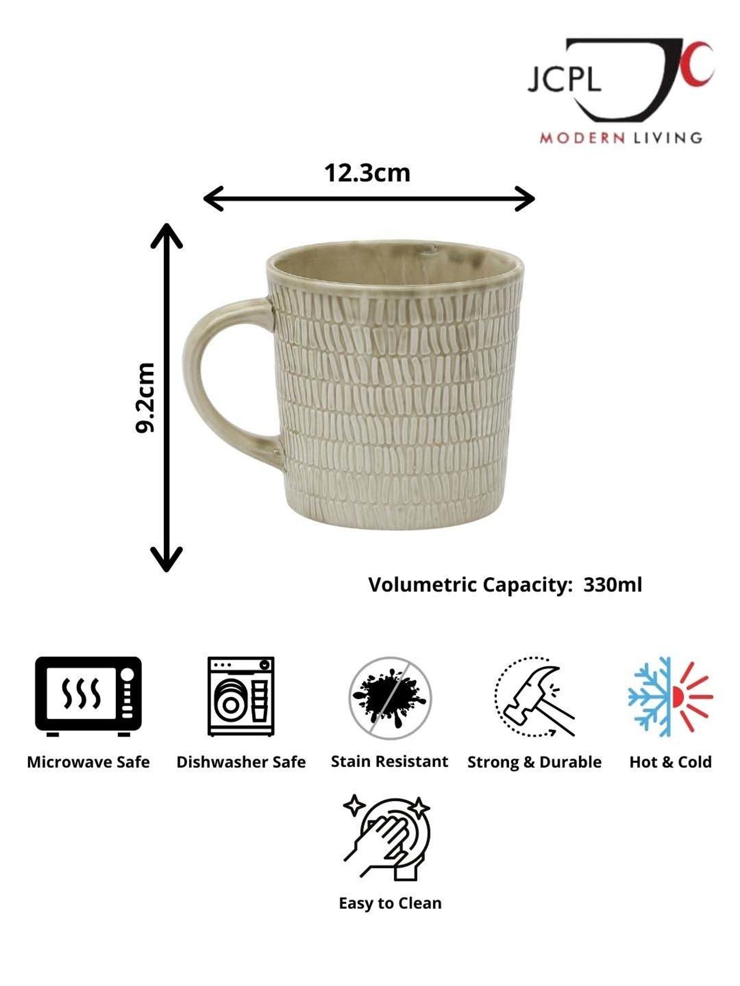 JCPL Light Brown Ceramic 9.5 cm Milk Mug (0.33 L) - Set of 2