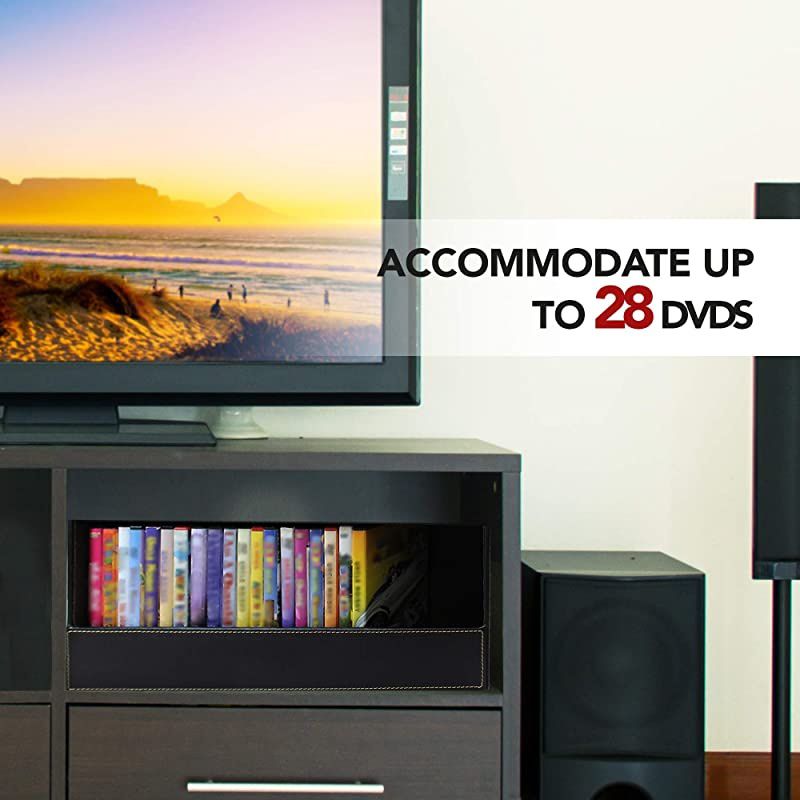 DVD Storage Box with Powerful Magnetic Opening DVD Tray Holds 28 DVD BluRay PS4 Video Games for Media Shelf Storage amp Organization