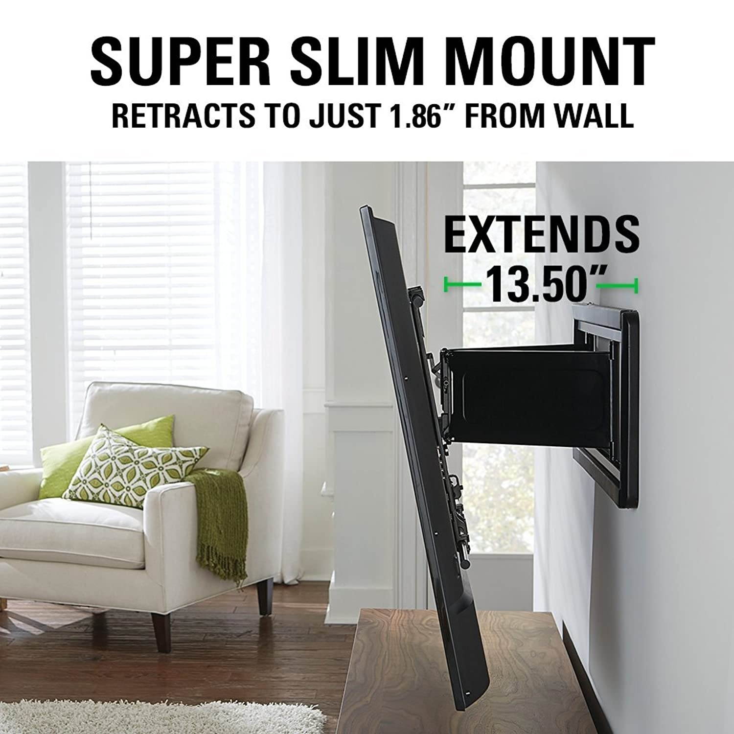 Sanus Premium Full Motion Super Slim TV Wall Mount Bracket for 40" 84" TVs Holds Your TV Only 1.86 from The Wall Features 8 of Tilt, 50 of Swivel, 13.5 of Extension VLF613 B1, Black