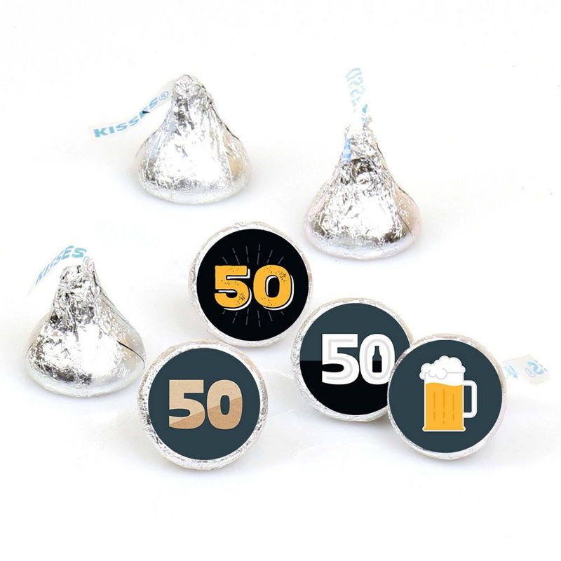 Big Dot of Happiness Cheers and Beers to 50 Years - 50th Birthday Party Round Candy Sticker Favors - Labels Fit Hershey's Kisses (1 sheet of 108)