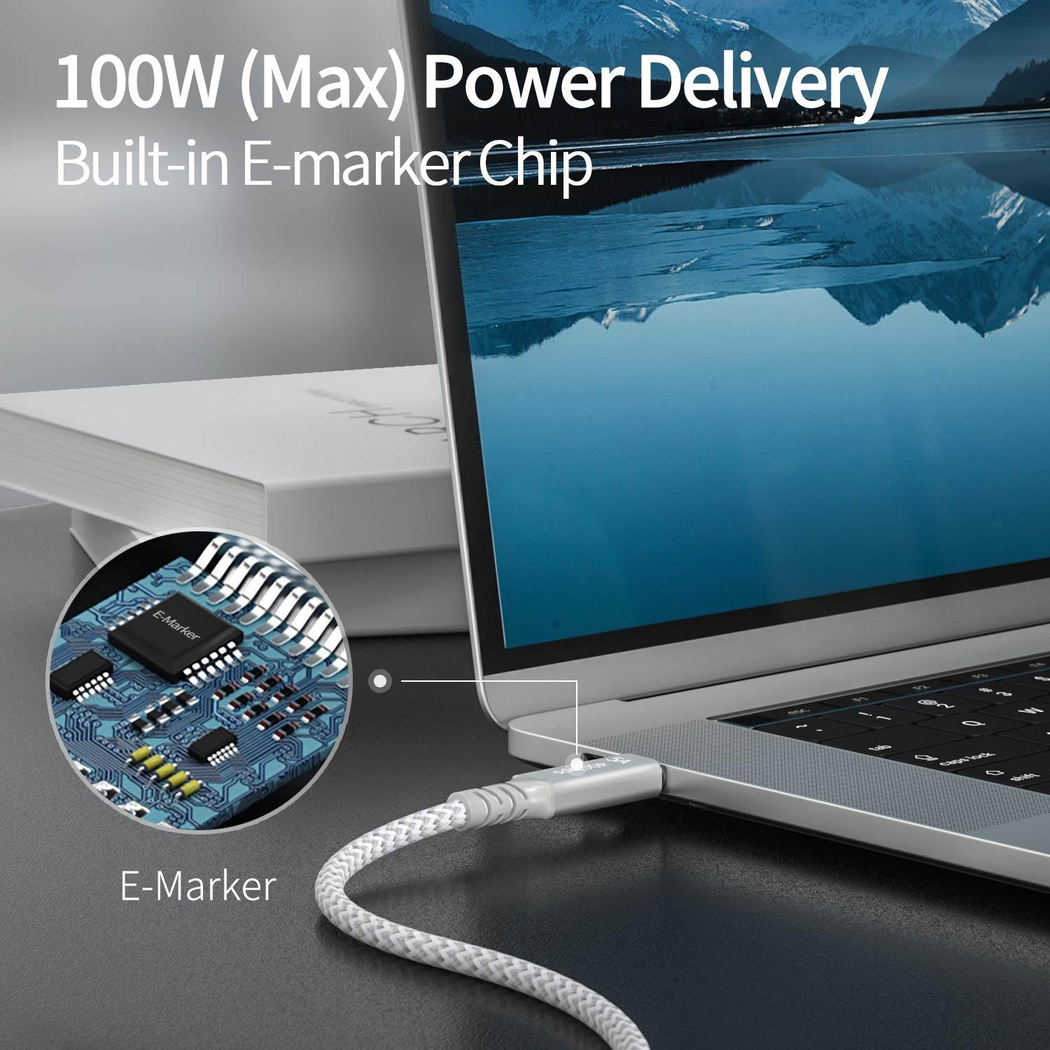 Fasgear Thunderbolt 3 Cable 4.9ft 40Gbps/ 100W (5A) Charging/ 5K@60Hz USB-C Nylon Braided Cord Compatible for Mac BooksiPad ProPixeleGPUExternal SSDMoniterDocking StationHub (White)