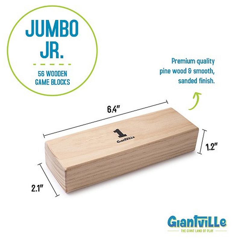 Giantville Indoor Outdoor Backyard Giant 56 Piece Jumbo Junior Solid Pine Hardwood Tumbling Timber Block Toy Tower Game with Storage Bag