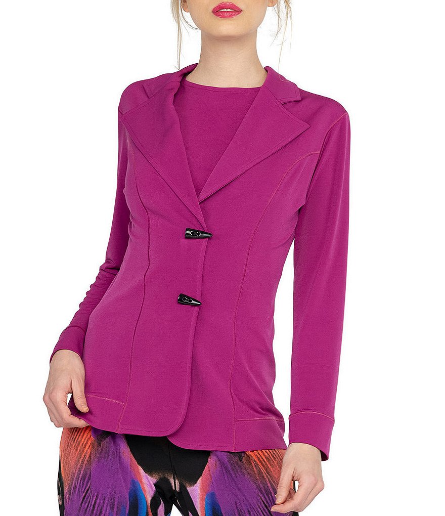Eva Varro Solid Knit Jersey Notch Lapel Collar Two-Button Jacket