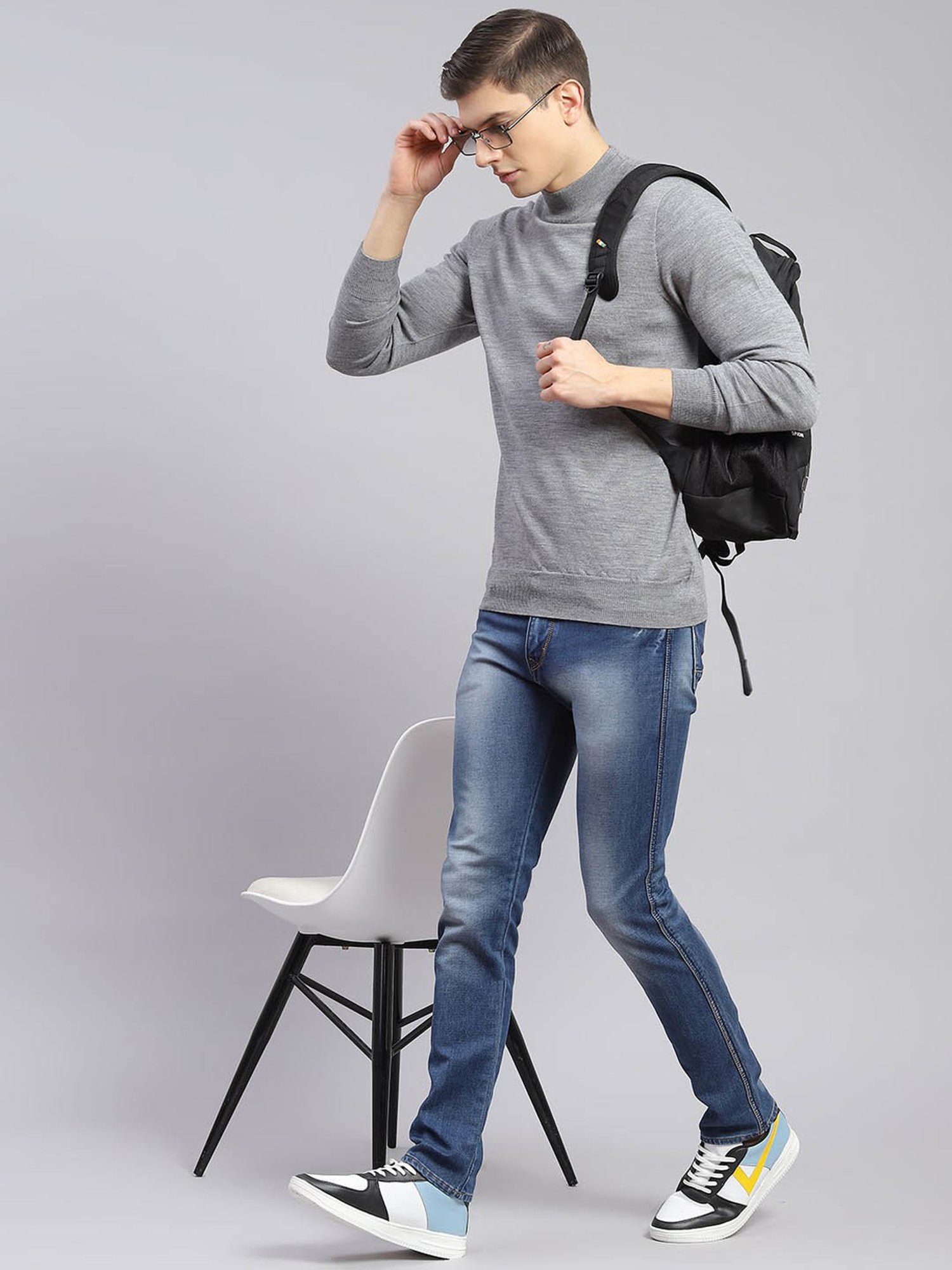 Monte Carlo Grey Regular Fit Pure Wool Sweater