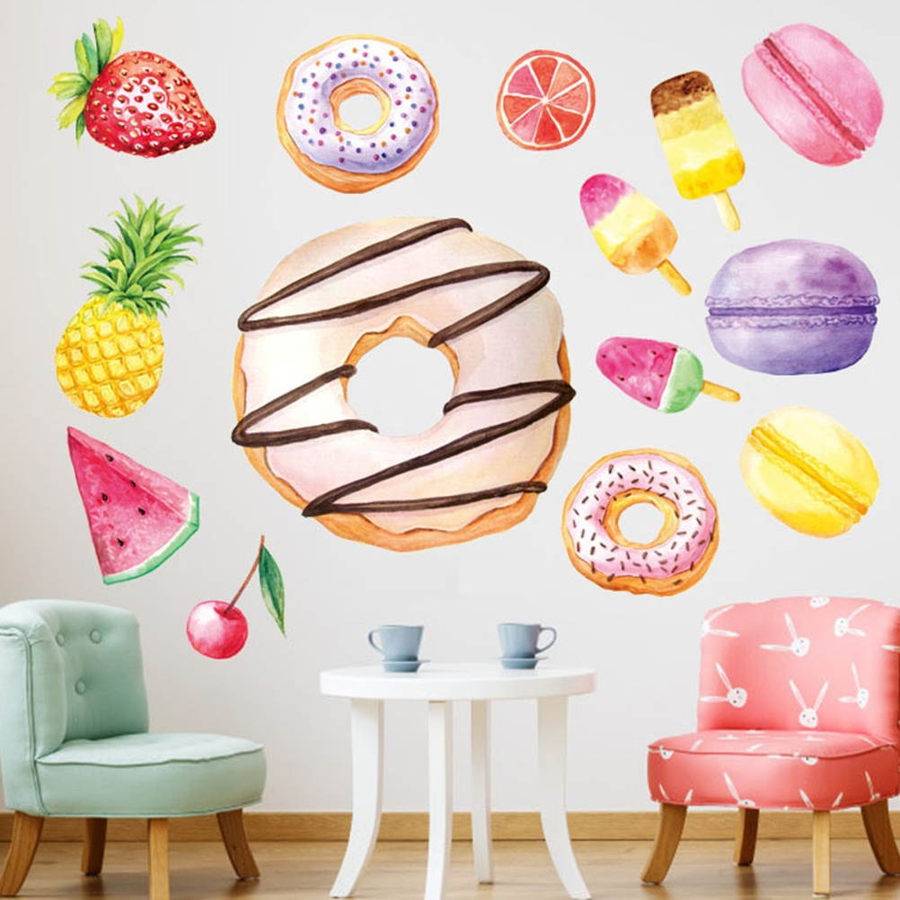 2pcs Food Pattern Wall Stickers Cake Shop Wall Paper Bedroom Wall Decals Wall Decoration for Kids Living Room Bedroom