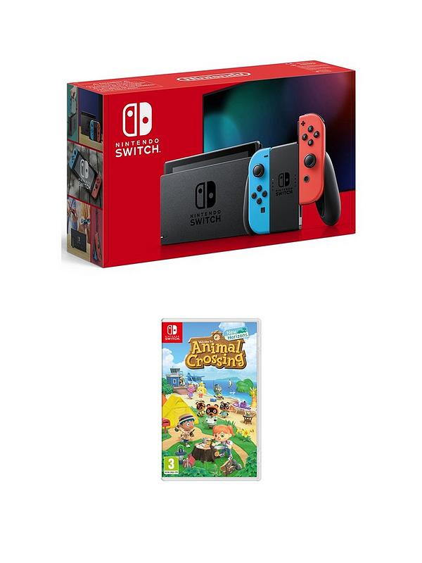2019 New Nintendo Switch Red/Blue Joy-Con Improved Battery Life Console Bundle with Animal Crossing: New Horizons