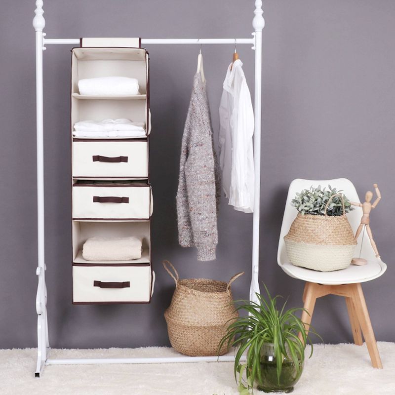 StorageWorks 6-Shelf Polyester Hanging Closet Organizer with 3-Drawers Natural