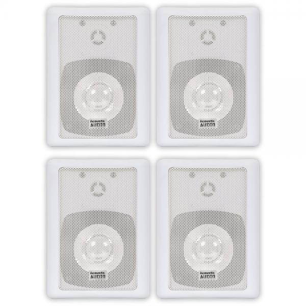 Acoustic Audio 151W Indoor Outdoor 2 Way Speakers 1200 Watt White 2 Pair Pack 151W-2Pr