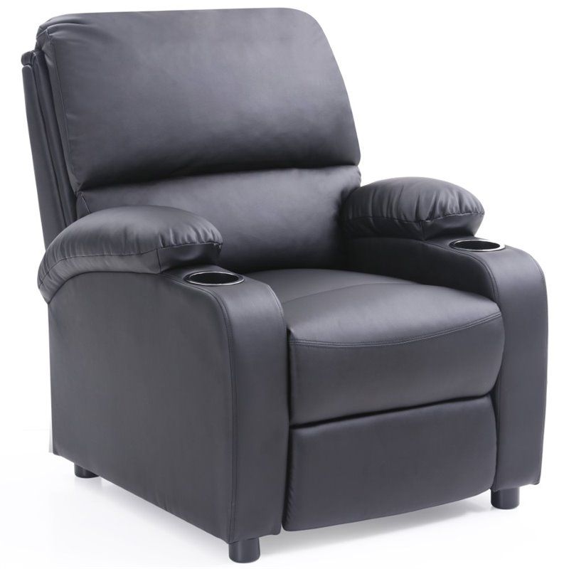 Recliner with 2 Cup Holders in Black - Hodedah