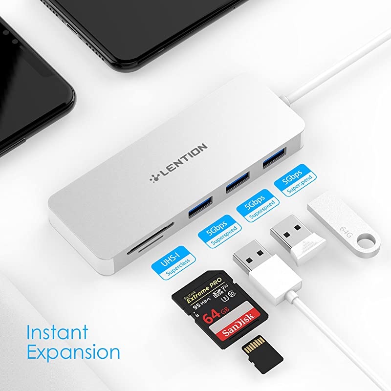 USB C Hub with 3 USB 3.0 and SD/Micro SD Card Reader Compatible 2020-2016 MacBook Pro 13/15/16, New Mac Air/iPad Pro/Surface, ChromeBook, More, Multi-Port Type C Adapter (CB-C15, Silver)