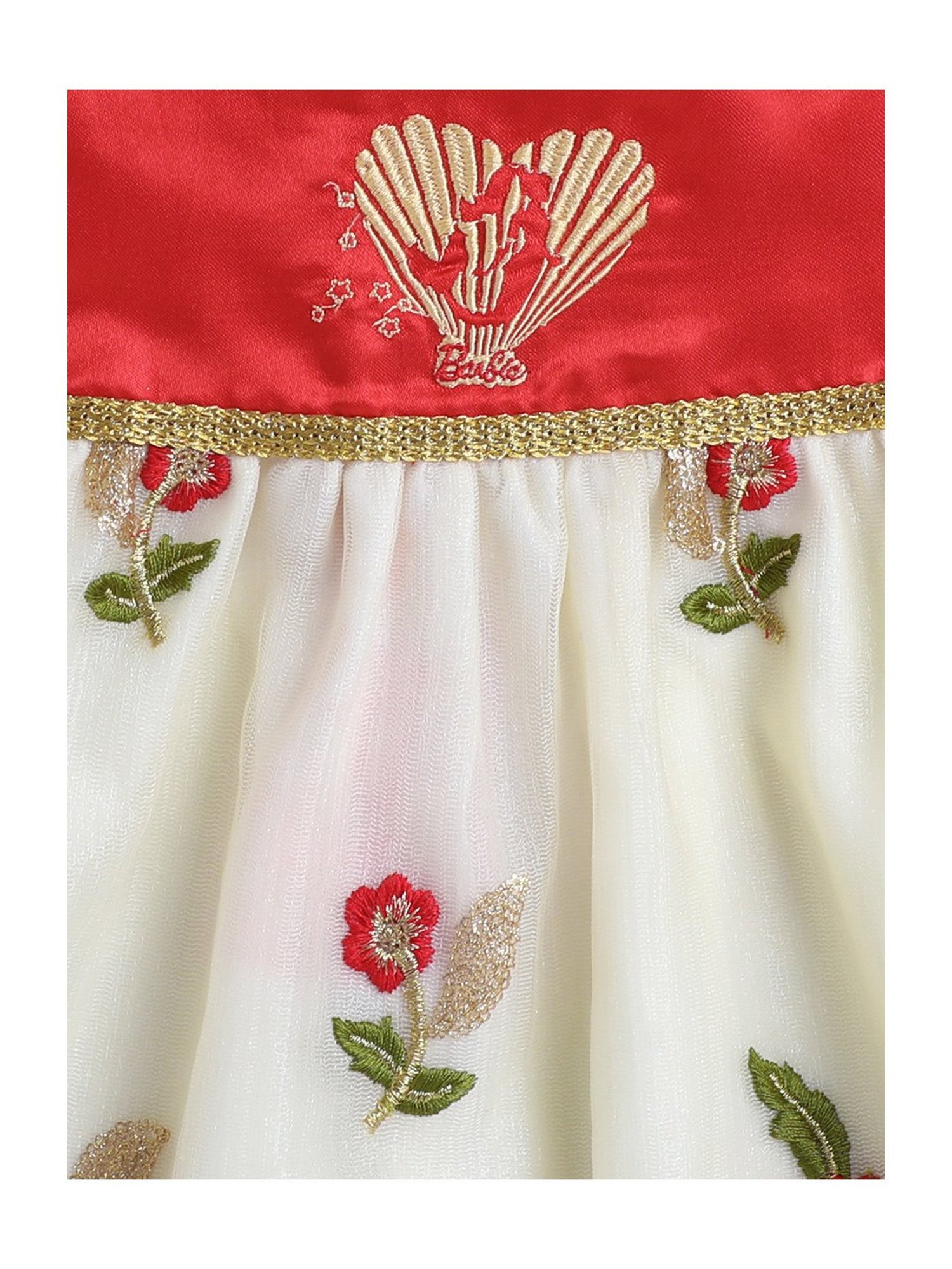 Many Frocks Kids Red & Cream Embroidered Dress